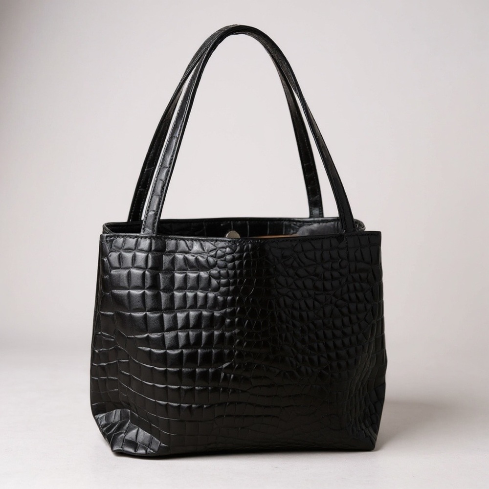 Vintage IFO New York Croc Embossed Patent Leather Bag Black Formal